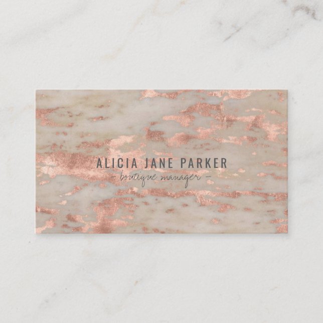 Rose gold marble stone grey boutique manager business card (Front)