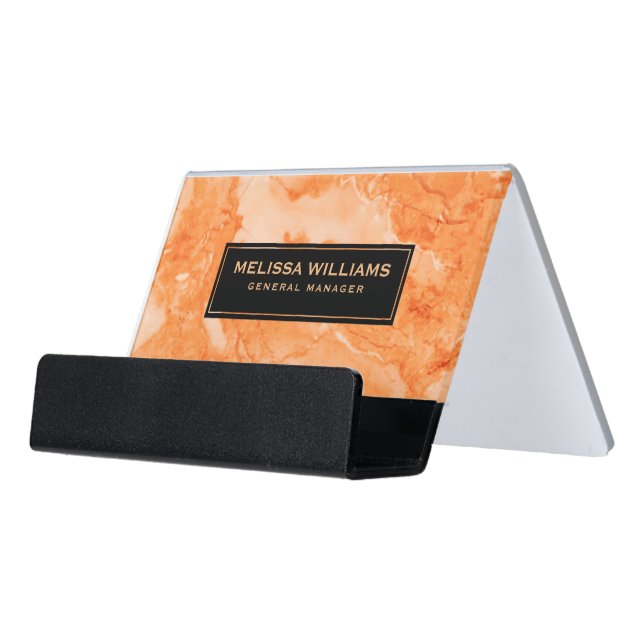 Rose-Gold Marble Stone Texture Desk Business Card Holder (Angled Front)