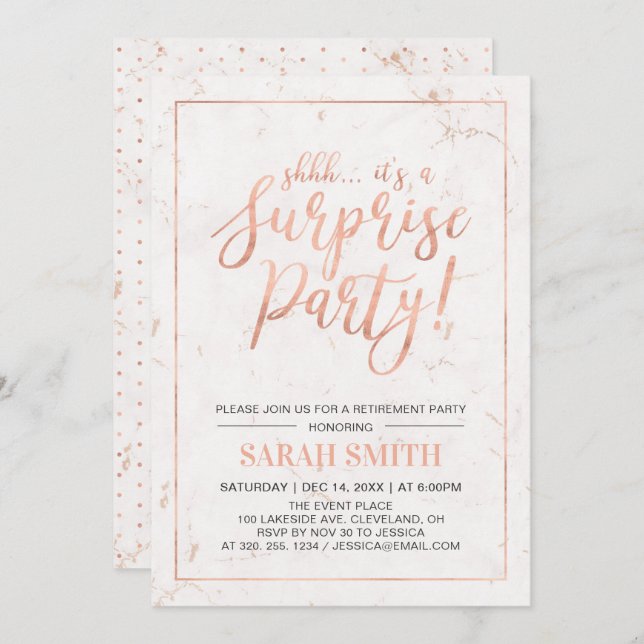 Rose Gold & Marble | Surprise Retirement Party Invitation (Front/Back)