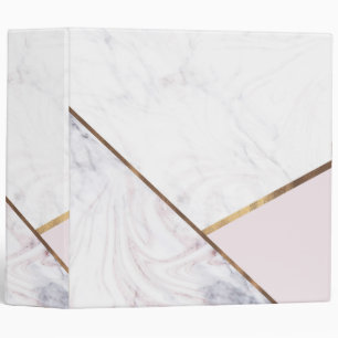 Rose Gold Marble Swirl & Blush Pink Bronze Glam 3 Ring Binder