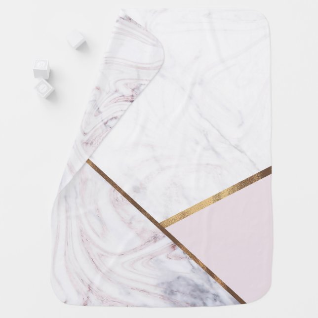 Rose Gold Marble Swirl & Blush Pink Bronze Glam Baby Blanket (In Situ)