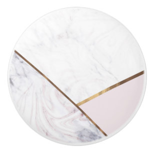 Rose Gold Marble Swirl & Blush Pink Bronze Glam Ceramic Knob