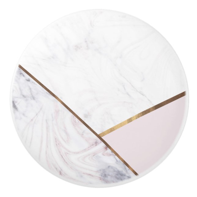 Rose Gold Marble Swirl & Blush Pink Bronze Glam Ceramic Knob (Front)