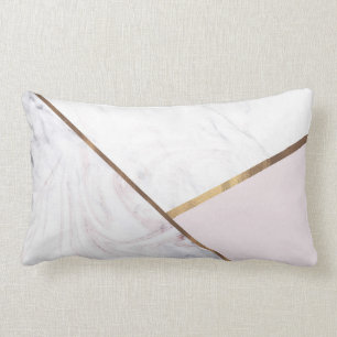 Rose Gold Marble Swirl & Blush Pink Bronze Glam Lumbar Pillow