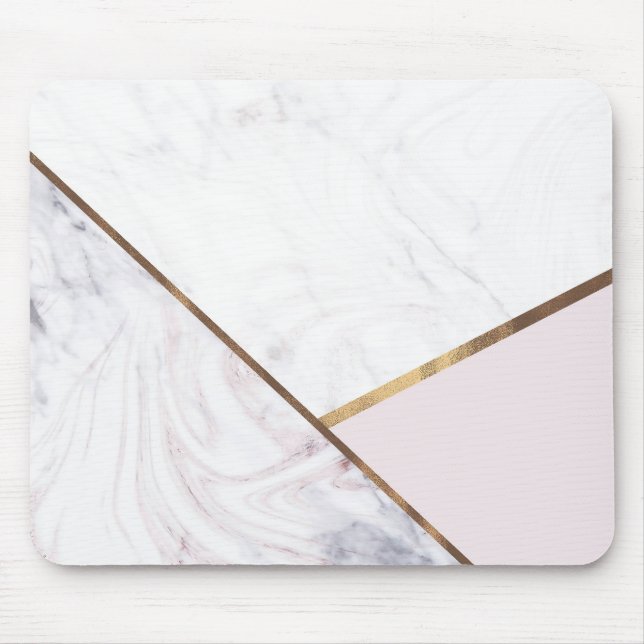 Rose Gold Marble Swirl & Blush Pink Bronze Glam Mouse Pad (Front)