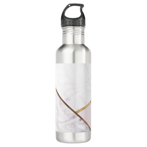 Rose Gold Marble Swirl  Blush Pink Bronze Glam Stainless Steel Water Bottle