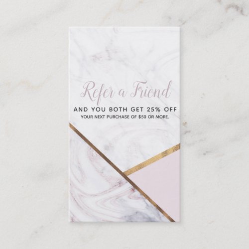 Rose Gold Marble Swirl  Blush Pink Refer a Friend Referral Card