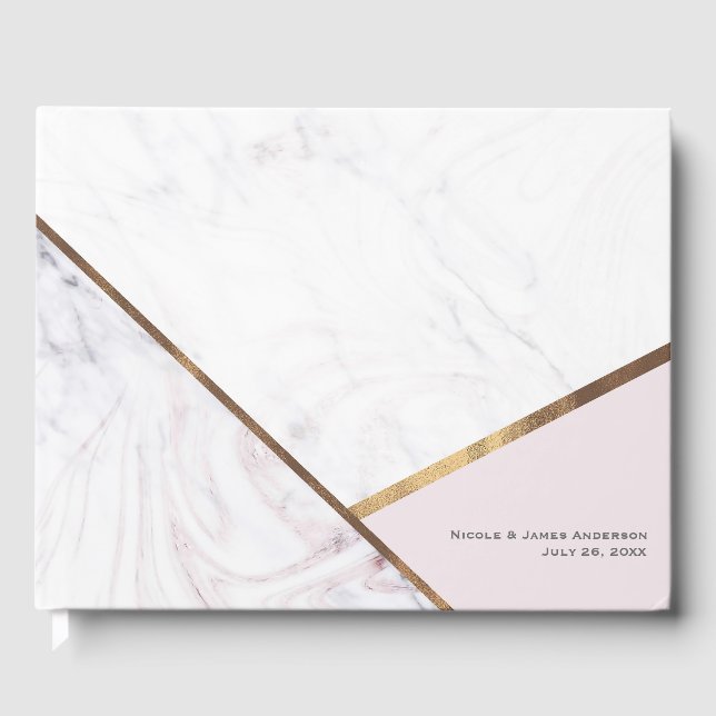 Rose Gold Marble Swirl Blush Pink Wedding Guest Book (Front)