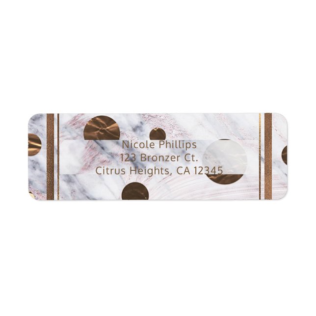 Rose Gold Marble Swirl Bronze Copper Chic Glam Label (Front)