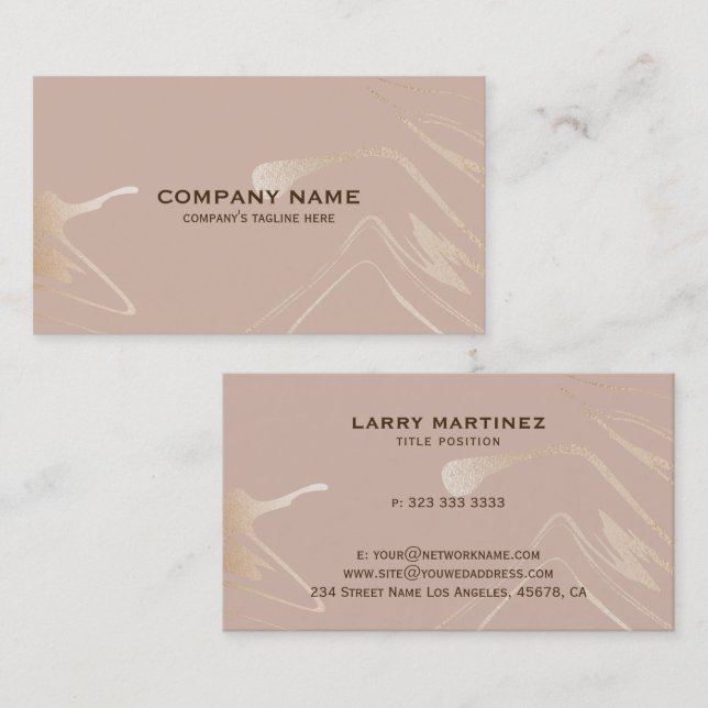 Rose-gold marble swirls background business card (Front/Back)