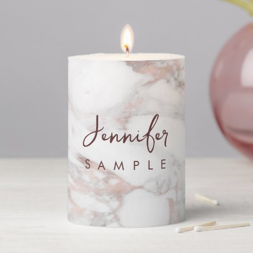 Rose Gold Marble Template Calligraphy Monogram Pillar Candle
