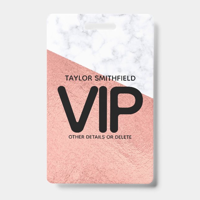 Rose gold marble trendy VIP lanyard badge custom (Front)
