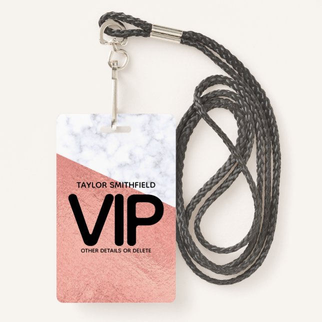 Rose gold marble trendy VIP lanyard badge custom (Front with Lanyard)