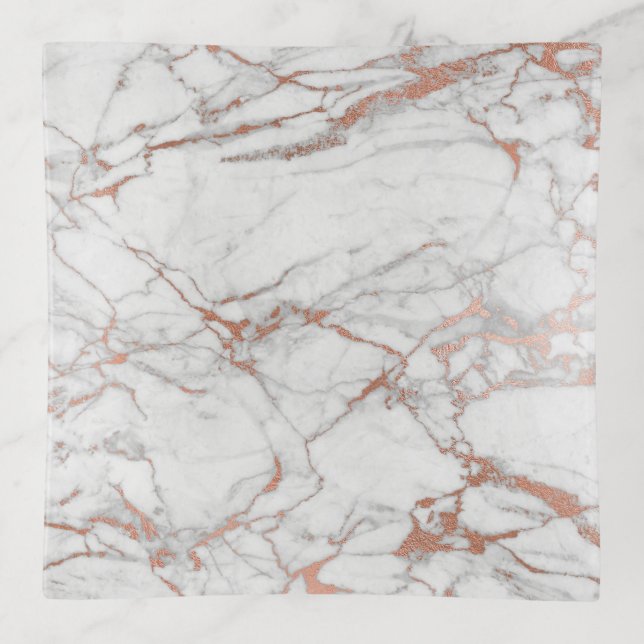Rose Gold Marble Trinket Tray (Front)