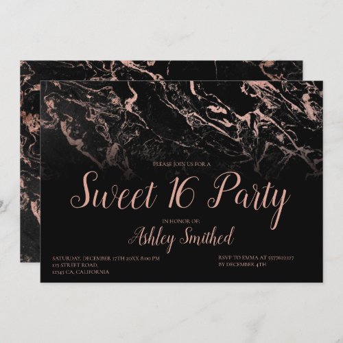 Rose gold marble typography Sweet 16 party Invitation