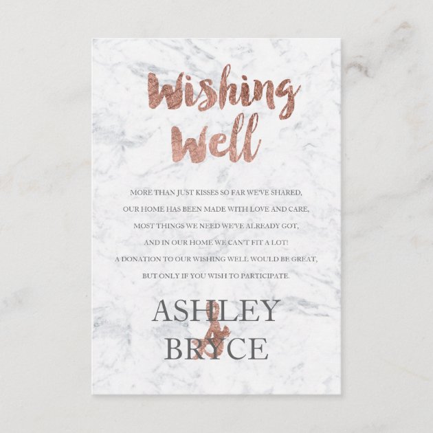 Rose Gold Marble Typography Wishing Well Wedding Enclosure Card