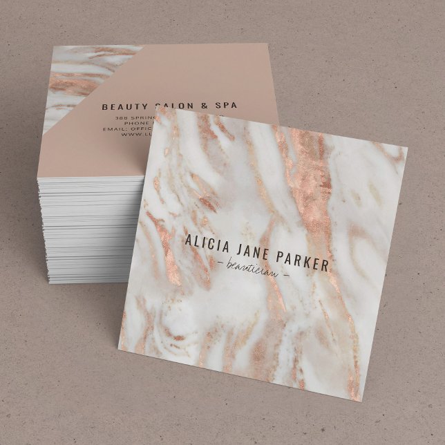 Rose gold marble unique elegant professional square business card (Creator Uploaded)