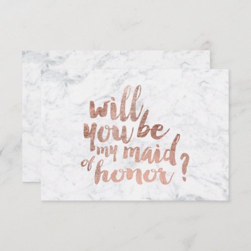 Rose gold marble Will you be my maid of honor Invitation