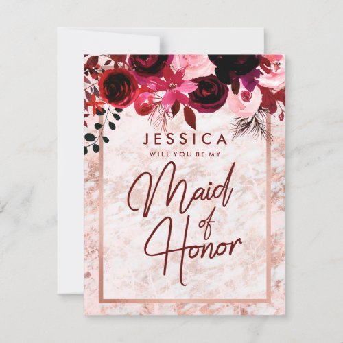 Rose Gold Marble Will You Be My Maid of Honor Invitation