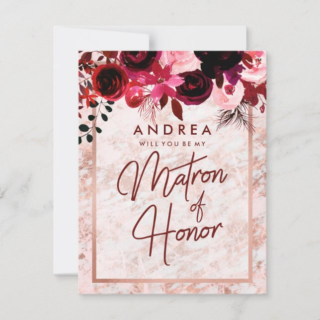 Rose Gold Marble Will You Be My Matron of Honor Invitation (Front)