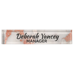 Rose Gold Marbled Custom Desk Nameplate