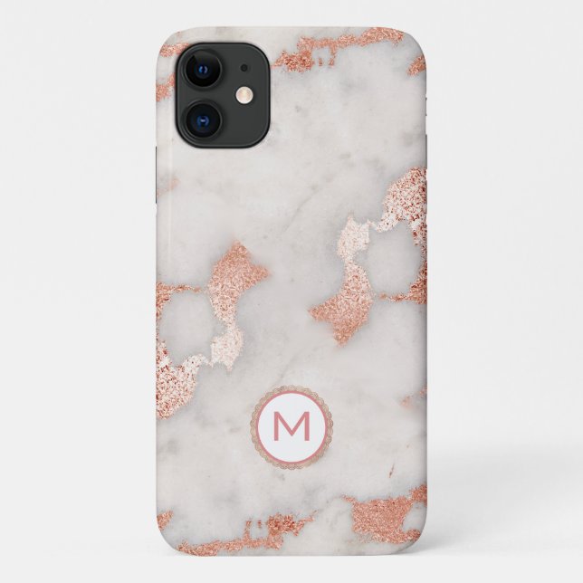 Rose Gold Marbled Monogrammed Case-Mate iPhone Case (Back)