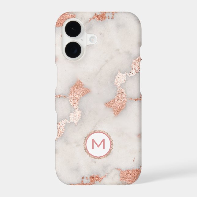 Rose Gold Marbled Monogrammed Iphone Case (Back)