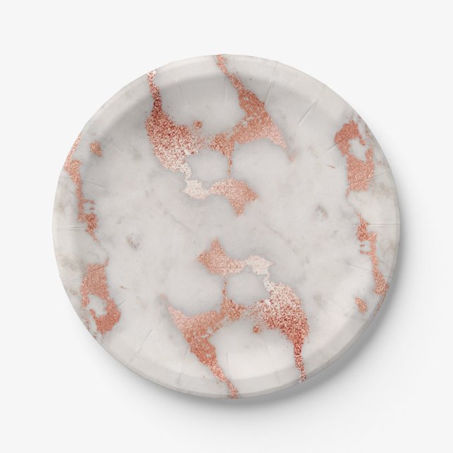 Rose Gold Marbled Paper Plate (Front)