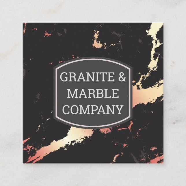 Rose Gold Marbled Slab | Granite Square Business Card (Front)
