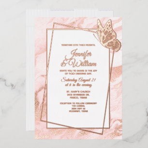 Rose Gold Marbled Wedding Foil Invitation