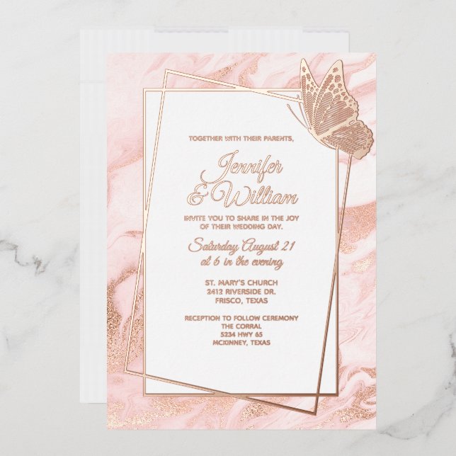 Rose Gold Marbled Wedding Foil Invitation (Envelope)