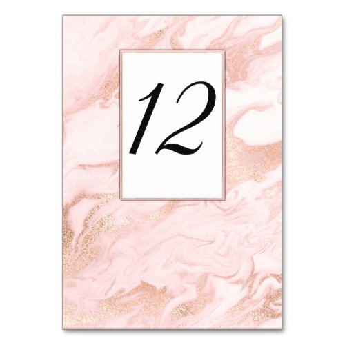 Rose Gold Marbled Wedding Table Number Card