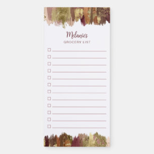 Rose Gold Maroon Brush Strokes Name Grocery List Magnetic Notepad