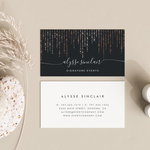 Rose Gold Marquee Signature Calligraphy Script Business Card