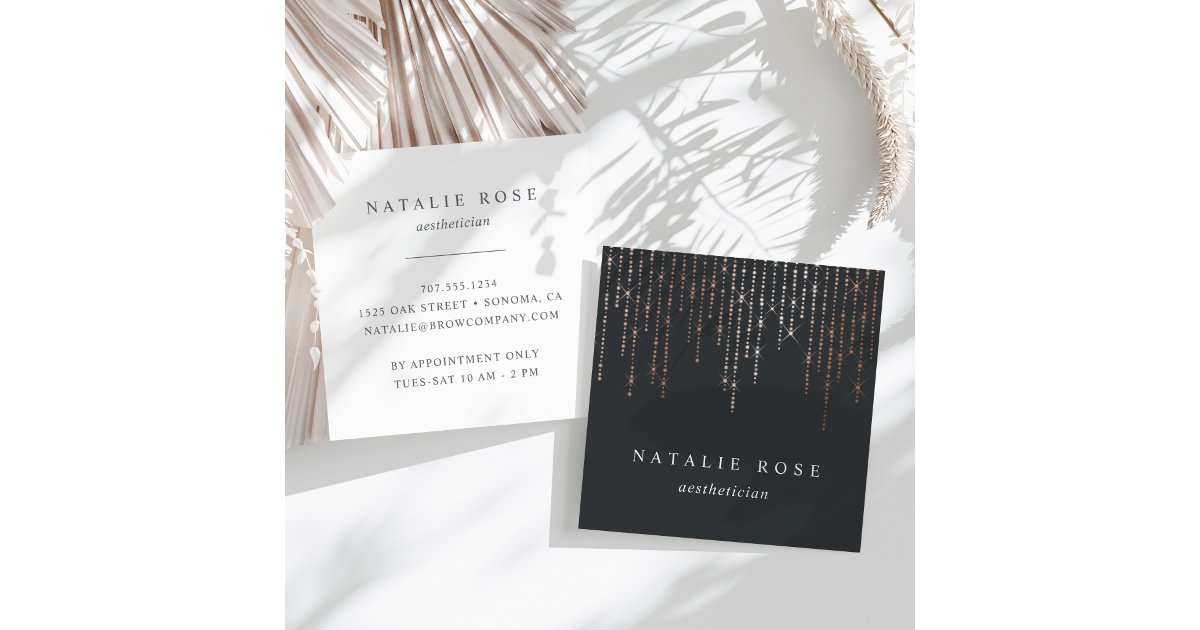 Rose Gold Marquee Square Business Card | Zazzle