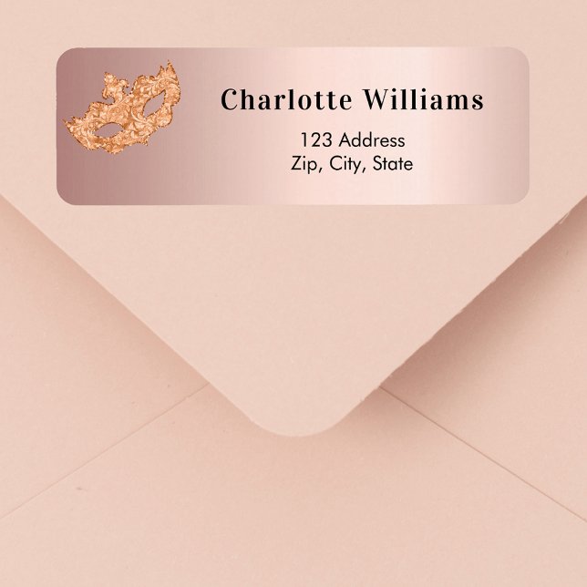 Rose gold masquerade party return address label (Creator Uploaded)