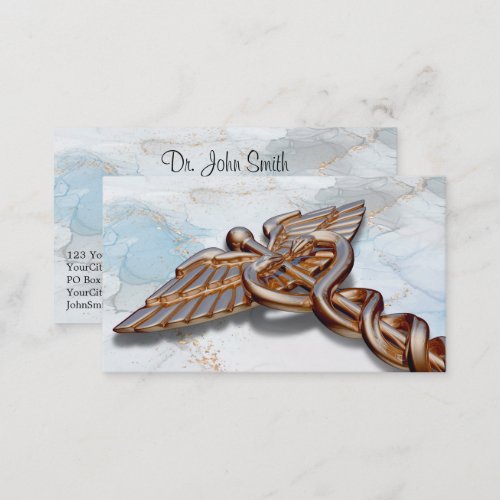 Rose Gold Medical Caduceus Copper Luxury Marble Business Card