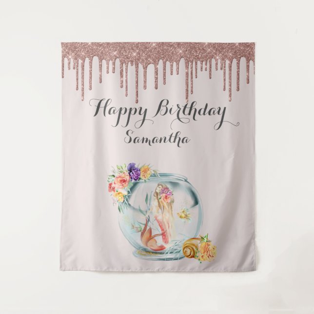 Rose Gold Mermaid Birthday Backdrop Photo Booth (Front)