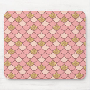 Rose gold mermaid scale with glitter effect mouse pad