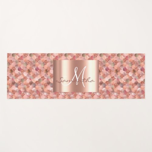 Rose Gold Mermaid Scales Glitter Monogram Glam Yoga Mat