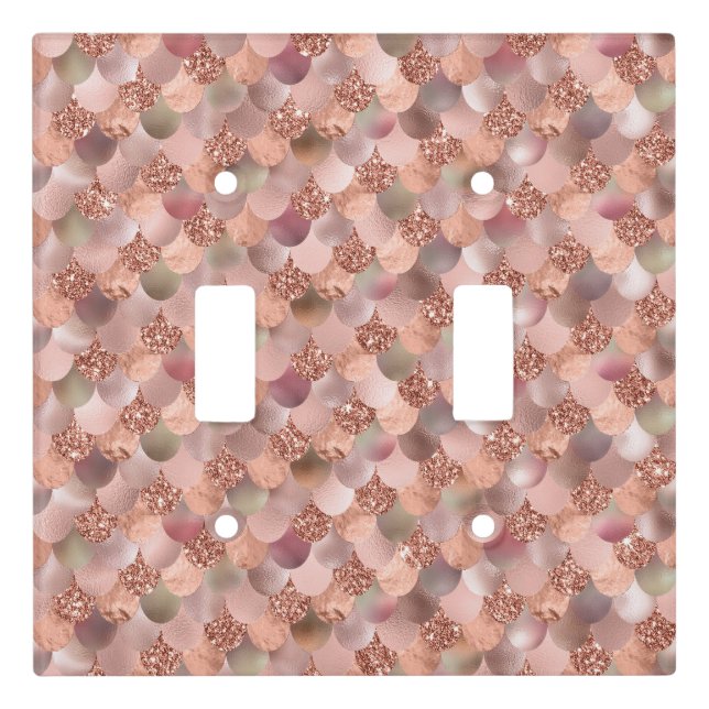 Rose Gold Mermaid Sparkle Scales Glitter Light Switch Cover (Front)