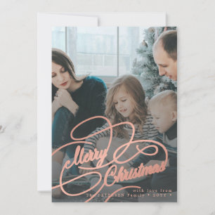 Rose gold Merry Christmas 5 photo collage Holiday Card