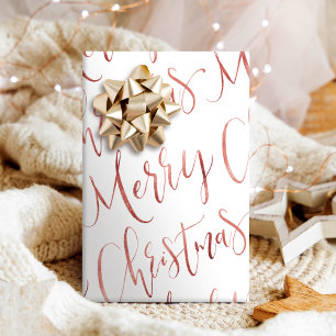 Rose Gold Merry Christmas Calligraphy Holiday Wrapping Paper