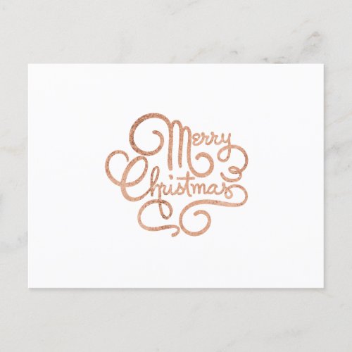 Rose Gold Merry Christmas Fancy Script Holiday Postcard