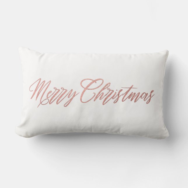 Rose Gold Merry Christmas Lumbar Pillow (Front)