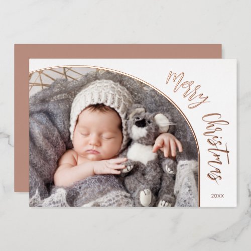 Rose Gold Merry Christmas Script Foil Holiday Card