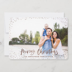 Rose gold merry Christmas stars photo holiday card
