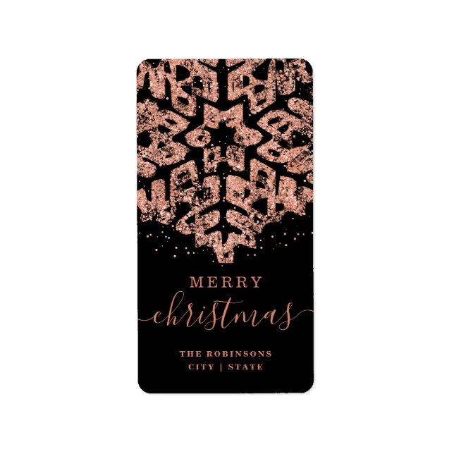 Rose Gold Merry Xmas Holidays Glitter Black  Label (Front)