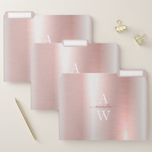Rose Gold Metal Brush Monogram Hand-Lettering File Folder