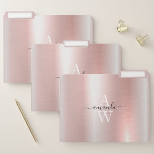 Rose Gold Metal Brush Monogrammed Hand-Lettering File Folder